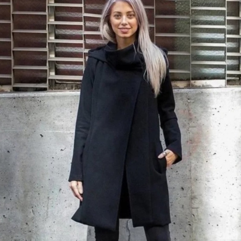 BETABRAND S All Day Gray Mock Neck Hooded Coat Jacket